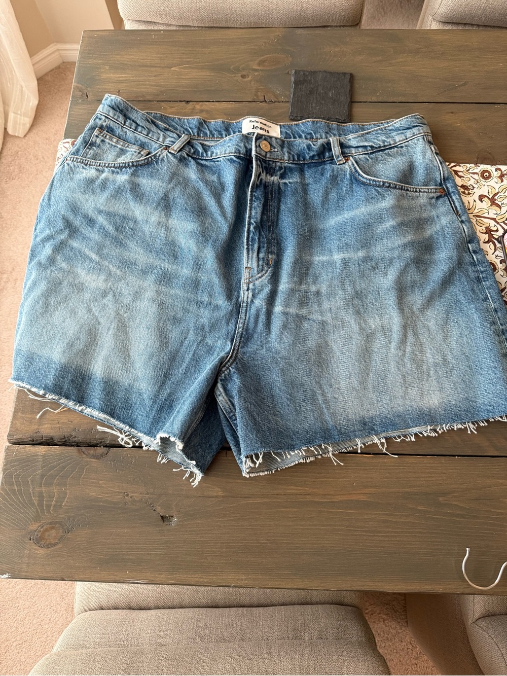 Reformation Light Blue Denim Cutoff Shorts